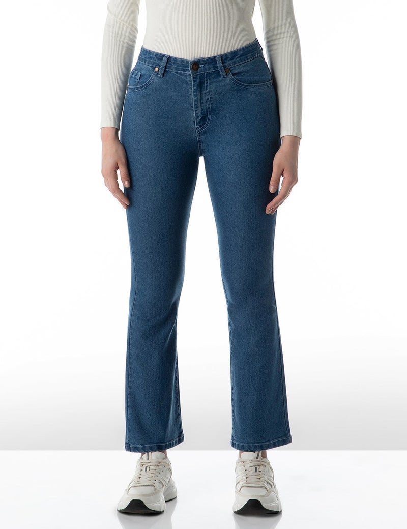 inkd جينز نسائي واسع بحذاء قصير - ارتفاع عال | غسل الإنزيم | تصميم كلاسيك 5 بوكيتيب | جينز للنساء - Image 1